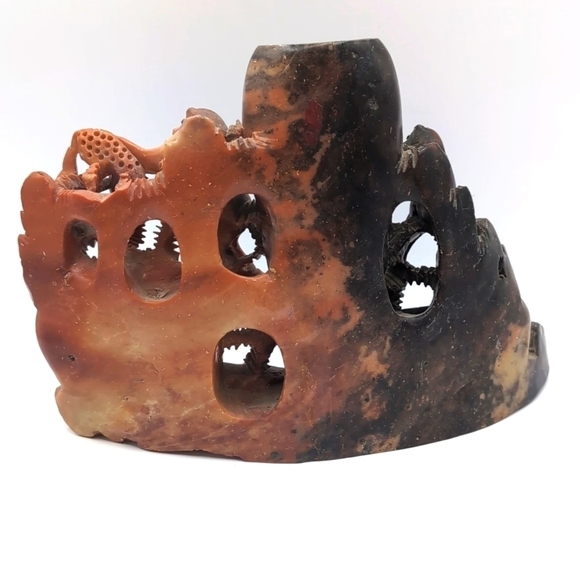 Vintage Asian Chinese Carved Soapstone Monkey Animal Vase - Brush Pot - Display - Picture 5 of 13